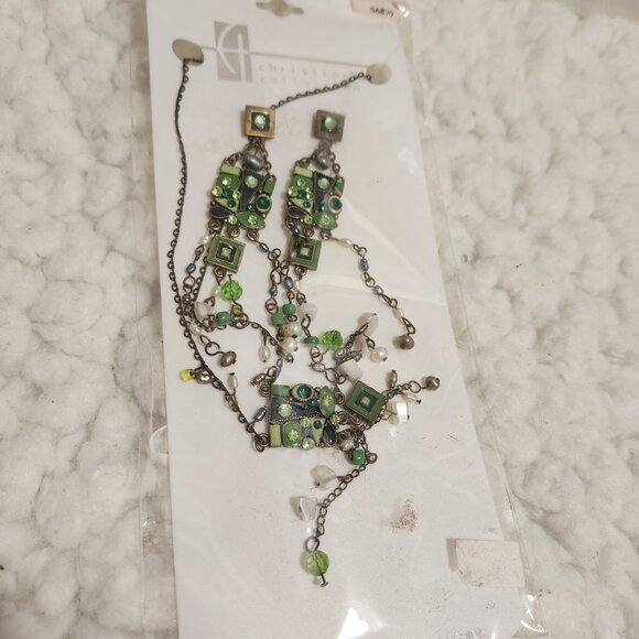 Christina Collection Jewelry Set Mosaic Design Necklace with Matching Earrings - Picture 7 of 10